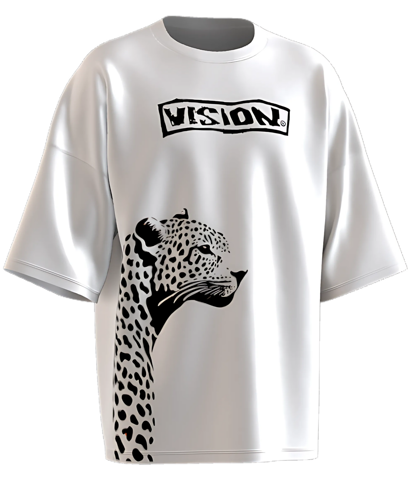 Visionary Wild Look Oversized White T-Shirt for Men – Cheetah Graphic Print