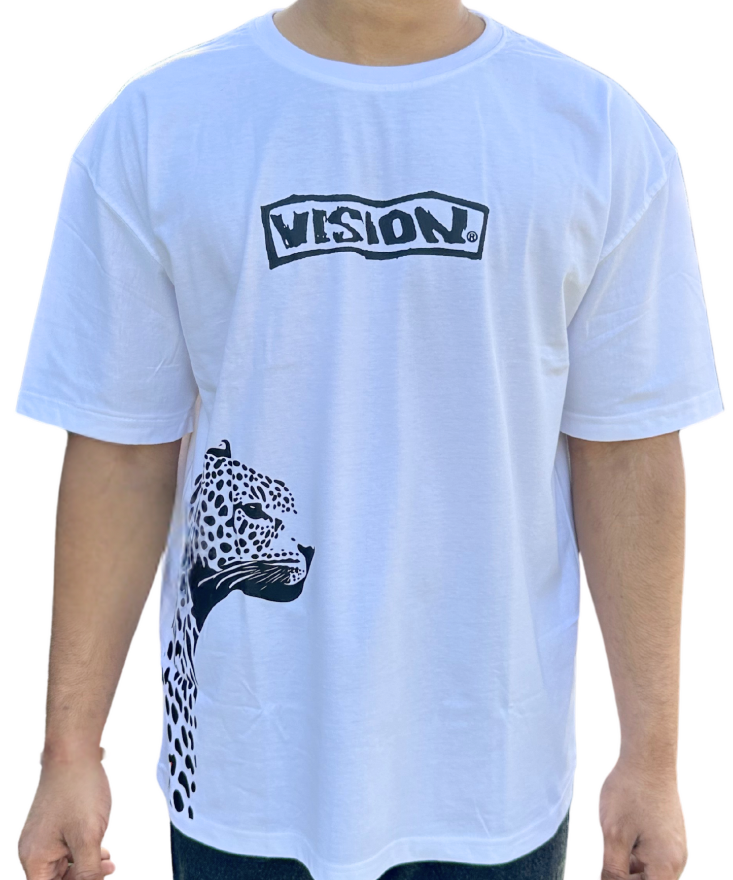 Visionary Wild Look Oversized White T-Shirt for Men – Cheetah Graphic Print